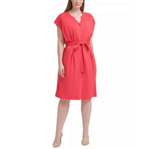 Calvin Klein Women's Plus Size Belted Shirt Dress - Watermelon 18W